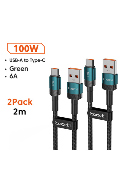 Toocki كابل توكي الأخضر بطول 2 متر (قطعتان) من نوع USB إلى Type C بقدرة 6 أمب...