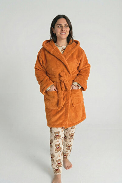 Sevim Hooded Wellsoft Robe & Plush Bathrobe - Soft, Fleece Unisex Robe - Orange