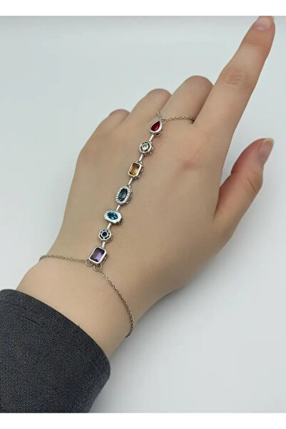 BİJU YILMAZ شاهرمان فضي اللون من الفولاذ مع حجر - 25شم49