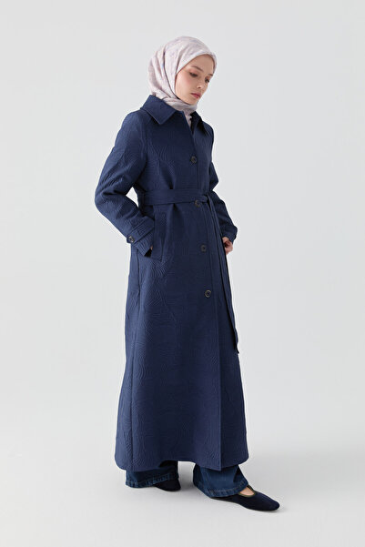 Tuğba Kol Bant Detaylı Kapitone Pardesü - Lacivert