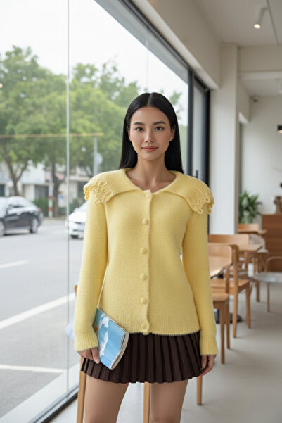 azragül giyim Collar Detailed Soft Yarn Knitwear Cardigan