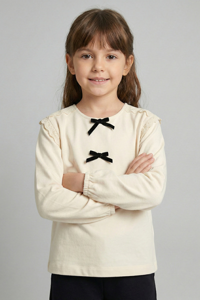 Dmb Κοριτσίστικη μακρυμάνικη μπλούζα με λεπτομέρεια φιόγκου