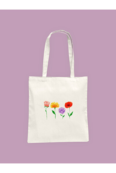 Hayali Şeyler Spring Flowers Patterned Printed Cloth Bag