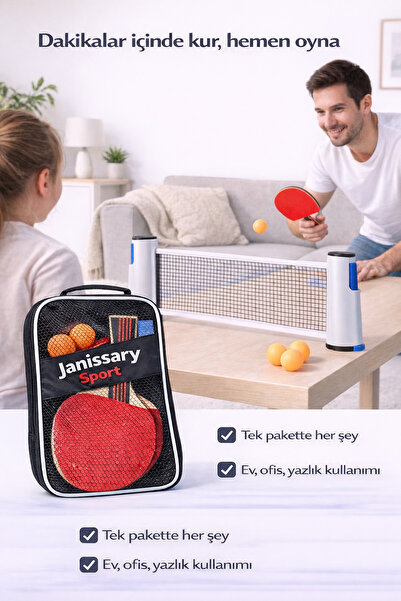 Janissary Çantalı Taşınabilir Masa Tenisi Seti – 2 Raket, 3 Top, Ayarlanabilir File ve Taşıma Çantası