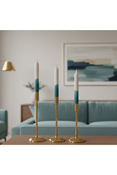 Lavoon 3 Lü Çift Renk Krem Yeşil Şamdan Mum (18cm X 2,2cm) Damlatmaz, 1. Kali...