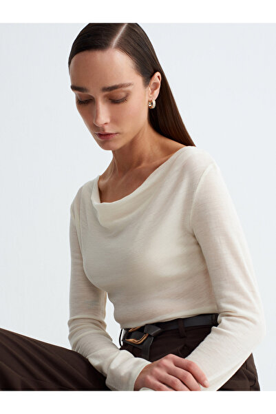 Dilvin 32570 Degaje Collar Long Sleeve Top-Ecru