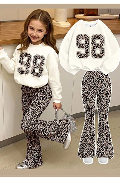 VESTIR BIEN Set pentru fete, cu pantaloni albi cu imprimeu 98, cu picior larg...