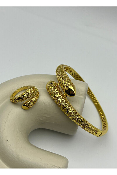 BİJU YILMAZ Vip 22K Altın Kaplama Yüzük Kelepçe Set - 2622klp15