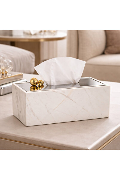 Dania Marble tissue box with nickel lid and gold trim 📏 Size: 24 x 12 x 10 c...