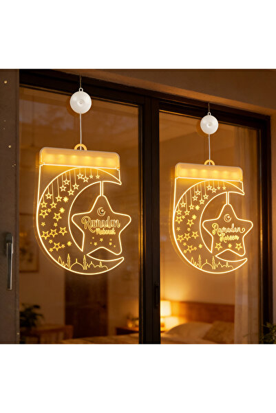 Yoawllty Ramadan Lights, LED Moon Star Lights 2Pcs Battery Operated for Windo...