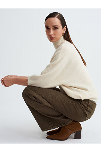 Dilvin 10851 High Collar Soft Textured Sweater-Ecru