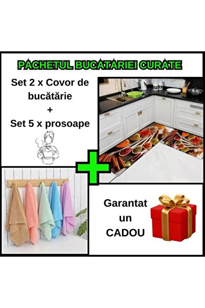 OEM Clean Kitchen Package - Set of 2 x Kitchen Rug + Set of 5 x 100% Cotton T...