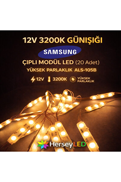 Samsung 12V 3200K Günışığı Çipli Modül LED – 20 ’li Paket, Yüksek Parlaklık A...