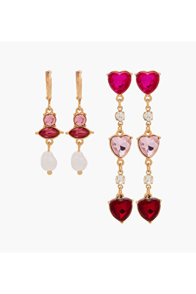 Lifestyle Pack of 2 Metal Embellished Drop Earrings