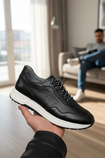 enoch حذاء رياضي رجالي من إينوخ مصنوع من الجلد الطبيعي باللون الأسود ونعل عال...