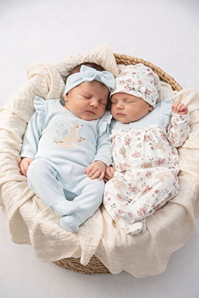 İZYALİF BABY Baby Girl 4-Piece Jumpsuit Set with Hat and Headband, Cotton Gift