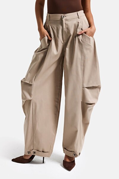 it's basic Women's Stone Beige Color Balloon Fit Loose Cut Organic Linen Fabr...