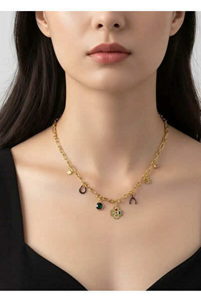 BİJU YILMAZ Çelik Gold Yonca Charm'lı Kolye - 25-clkk146