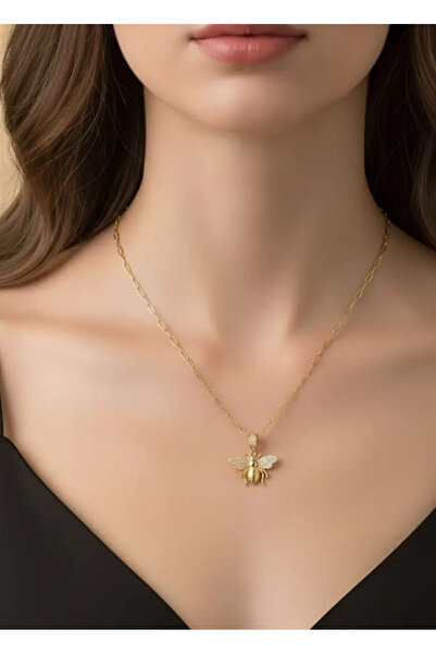 BİJU YILMAZ قلادة نحلة ذهبية من الفولاذ - 25-clkk196