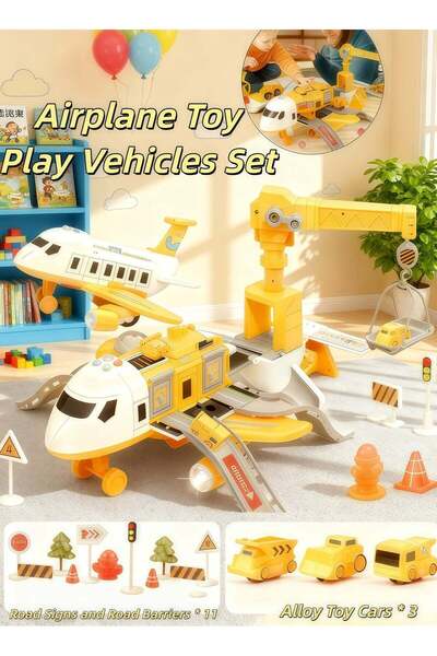 Generic مجموعة ألعاب مركبات النقل والبناء والطائرة للأطفال