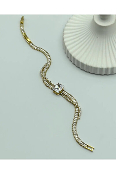 BİJU YILMAZ سوار من الفولاذ الذهبي مرصع بالأحجار الكريمة - 25-blk114