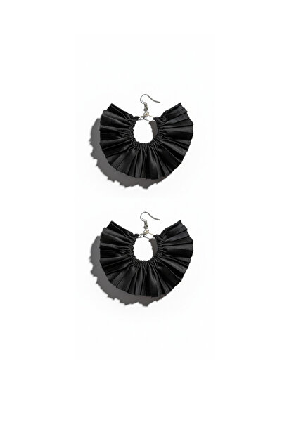 maia Women's Silver Color Hoop Earrings – Black Color Fabric Design