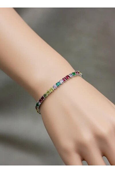 BİJU YILMAZ Steel silver color baguette stone waterway bracelet - 26slb36