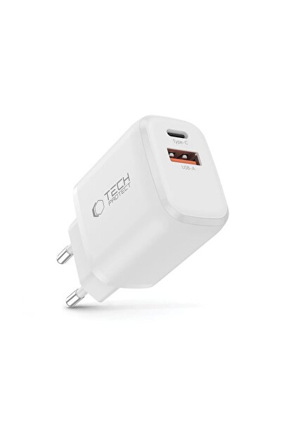Tech-Protect NCA30 USB/USB-C 30W Fast Charger, Quick Charge 3.0, White