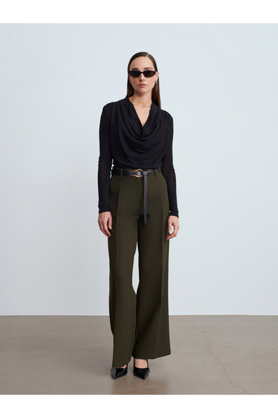 Dilvin 72250 Pensli Kemerli Kumaş Pantolon-Haki