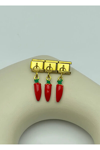 BİJU YILMAZ قلادة فولاذية ذهبية على شكل فلفل أحمر - 25سم34