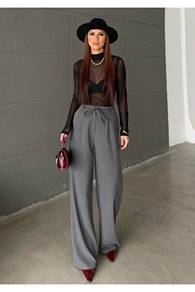 BEJNA Pantaloni largi din țesătură confortabilă, cu șireturi, pentru femei