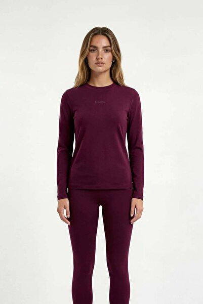 Louren Model Fabric Relaxed Fit Long Sleeve Bodysuit - Burgundy