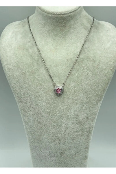 BİJU YILMAZ Steel Silver Stone Heart Necklace - 25-Ctr254