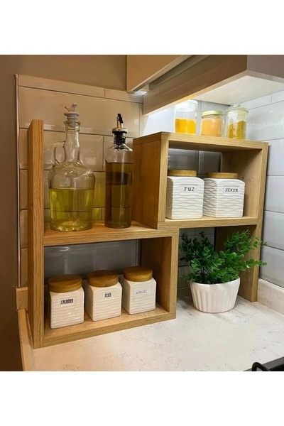 Piarcab Ayarlanbilir Çok Amaçlı Tezgah Üstü Raf, Baharatlık Ahşap