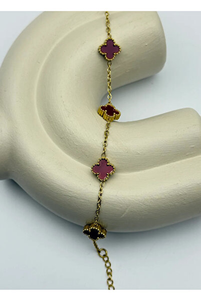 BİJU YILMAZ Steel gold burgundy small clover bracelet - 25-ynb33