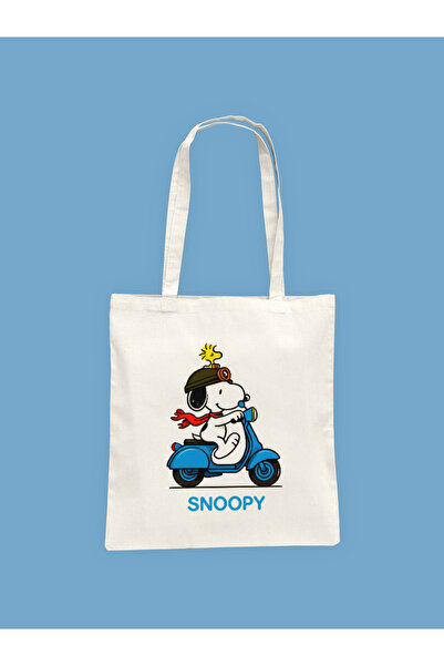 Hayali Şeyler Motorcu Snoopy Baskılı Bez Çanta