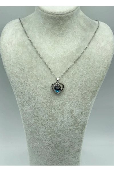 BİJU YILMAZ Steel Silver Stone Heart Necklace - 25-Ctr276