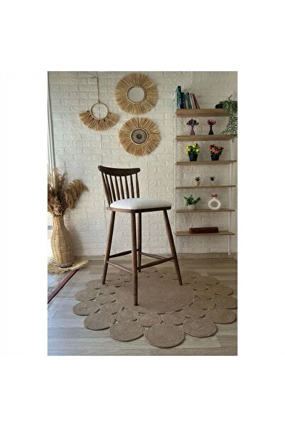 silla Concept Yıldız Bar Sandalyesi Teddy Krem Kumaş Ceviz Ahşap Ada Sandalye