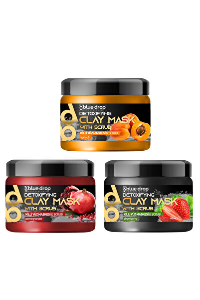 BLUE DROP Set de 3 măști detoxifiante cu scrub Căpșuni, Caise, Rodie - 480ml