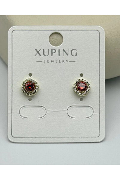 BİJU YILMAZ أقراط شوبينغ الذهبية ذات الحجر الأحمر المربع - 25-xpkp187