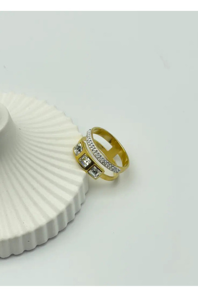 BİJU YILMAZ خاتم من الفولاذ مع حجر ذهبي - 25yzk89