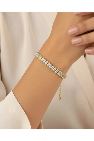 BİJU YILMAZ Steel Gold Baguette Stone Waterway Bracelet - 25-Blk325