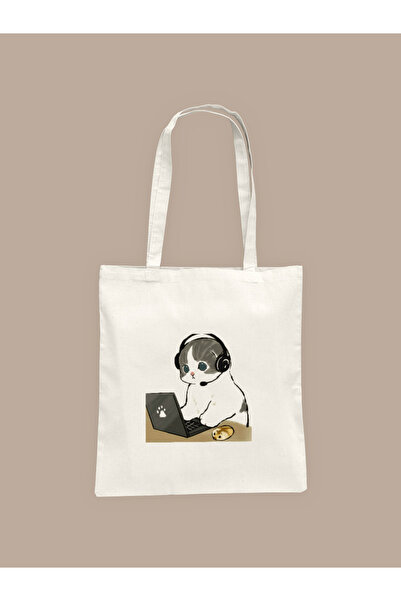 Hayali Şeyler Gamer Cat Printed Cloth Bag