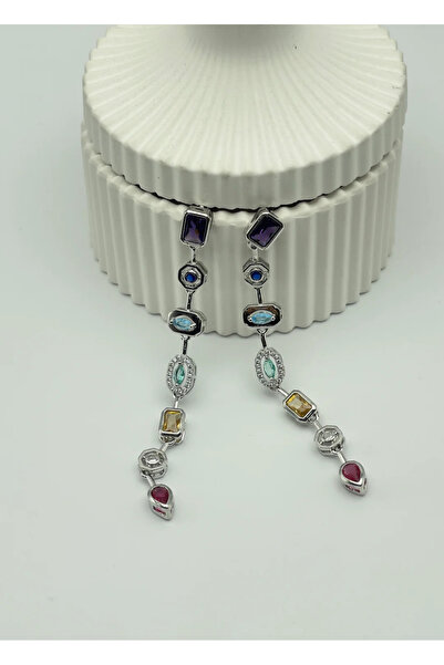 BİJU YILMAZ Steel Silver Colored Stone Earrings 25-Clk65