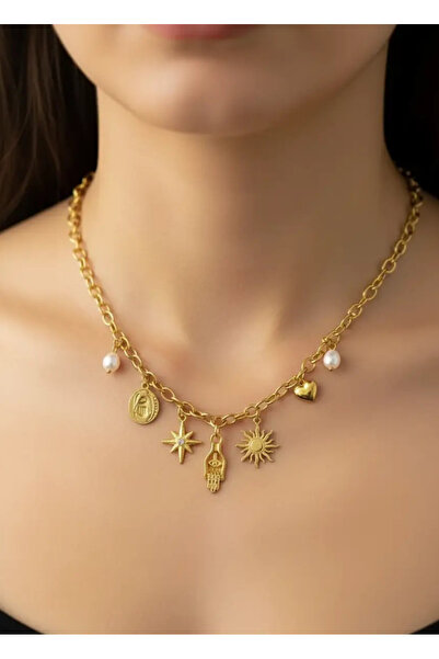 BİJU YILMAZ Steel gold charm necklace - 25-clkk142