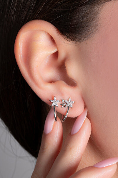 Elika Silver Lotus Çiçek Zarif Tasarım Küpe