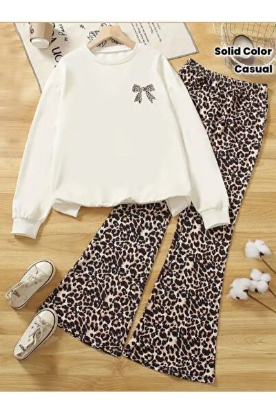 VESTIR BIEN Κοριτσίστικο Σετ με Φαρδιά Παντελόνια με Λευκό Σχέδιο Κορδέλας κα...