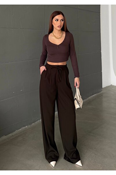 BEJNA Γυναικείο άνετο υφασμάτινο παντελόνι με κορδόνια και φαρδιά μπατζάκια