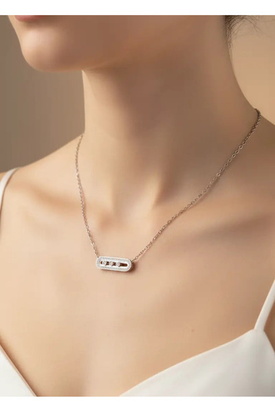 BİJU YILMAZ Steel Silver Brand Necklace - 25-Clkk226
