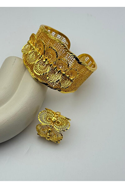 BİJU YILMAZ Vip 22K Altın Kaplama Yüzük Kelepçe Set - 2622klp05